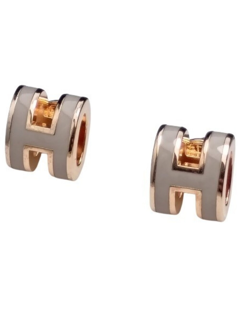 HERMES Pop Marron Glace Greige Mini Pop H Rose Gold Earrings